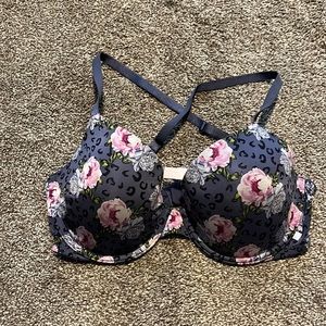 Victoria’s Secret Lined Adjustable Strap bra, size 36D, floral leopard print